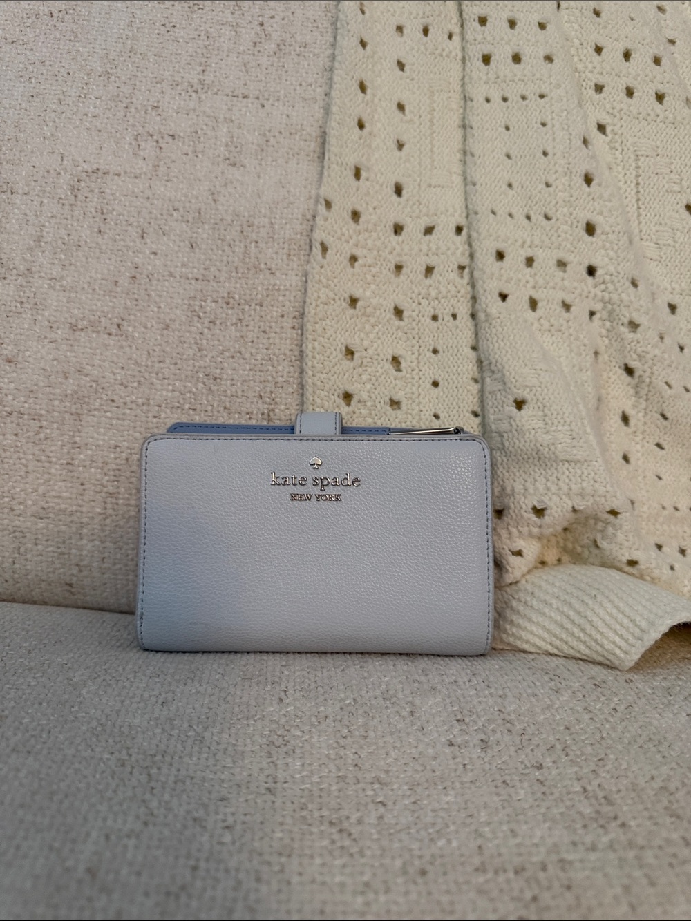 kate spade light blue pebble leather continental wallet